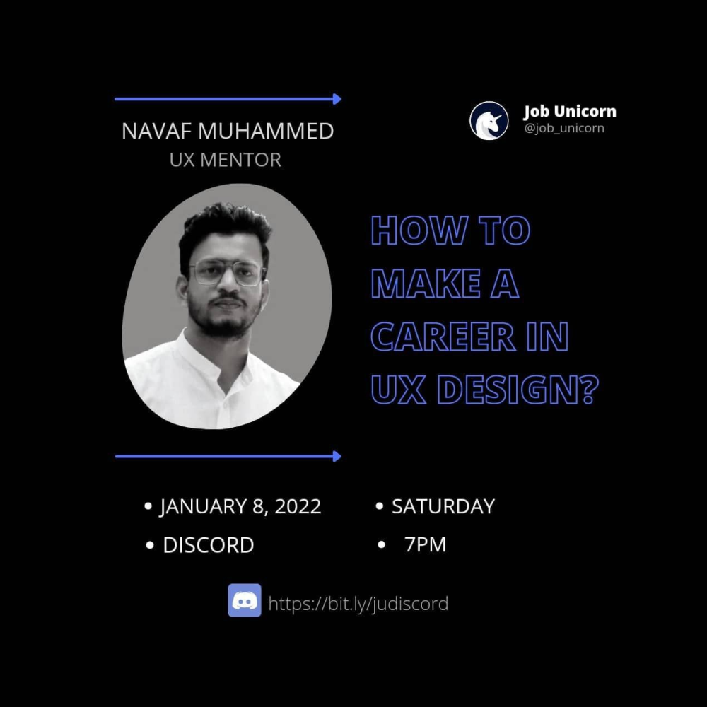 Poster of ux career session conducted by Navaf Muhammed